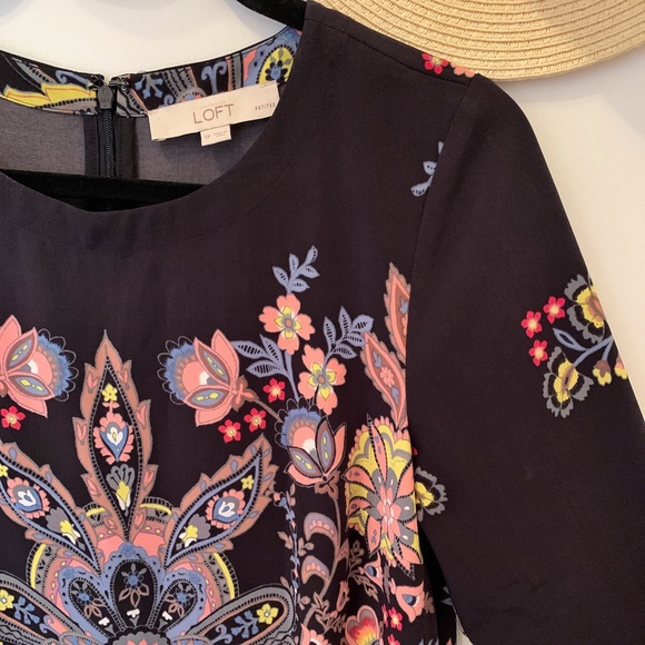 ✨ Loft Navy Print Shift Dress - 3/4 Sleeve - Picture 4 of 6